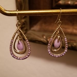 Gold and Lilac Drop Earrings